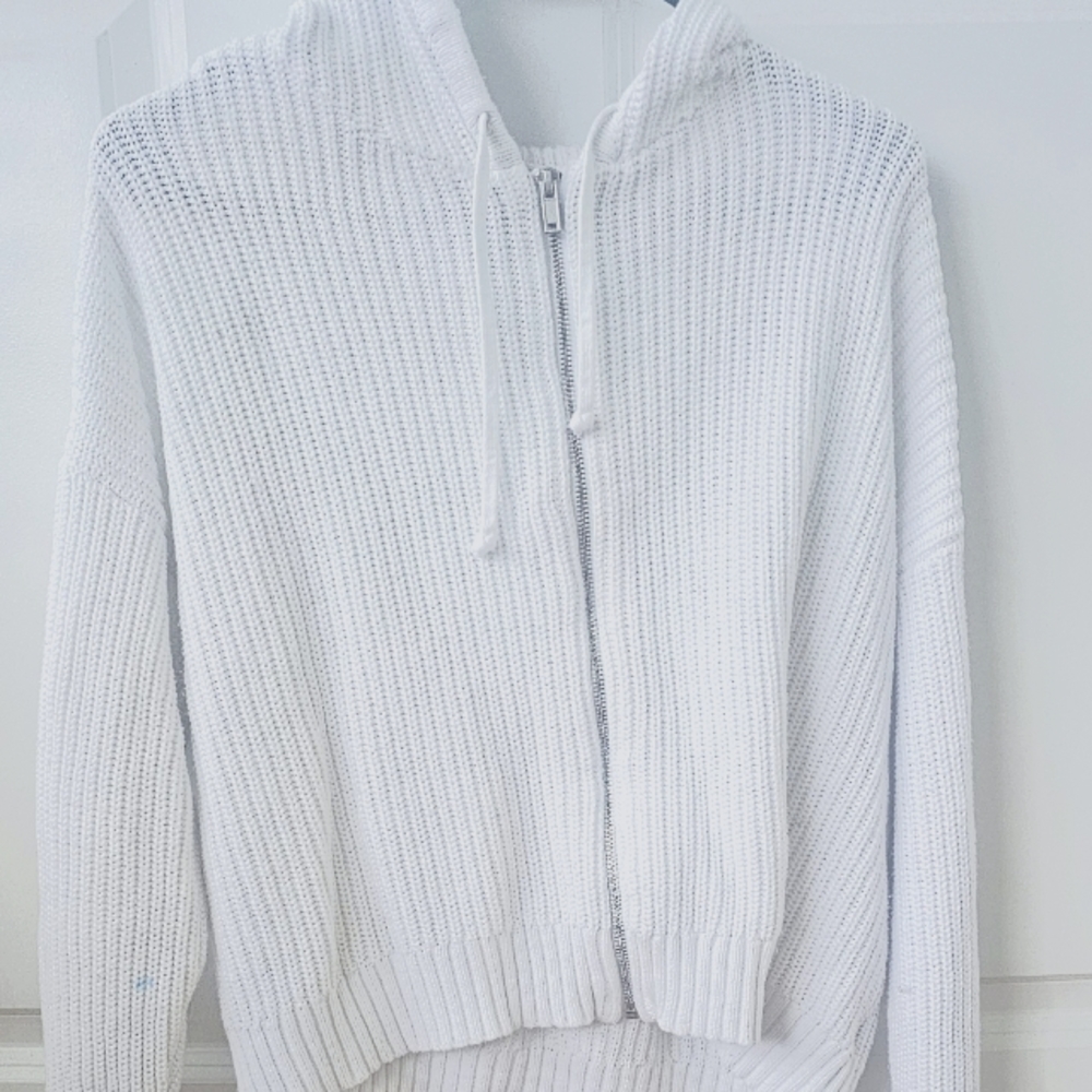 White zip knit sweater hoodie